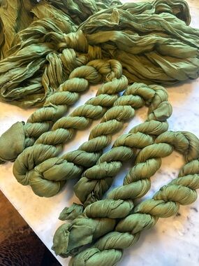 Olive Green poly table runners Sashes Ribbon Yarn - 4 Twists